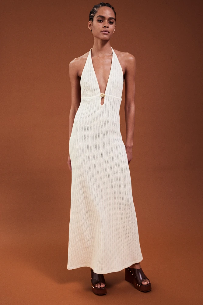 Embellished pointelle-knit dress