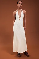 Embellished pointelle-knit dress