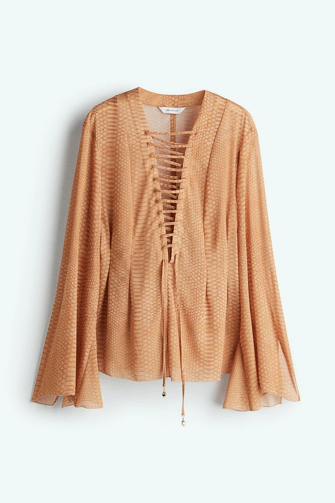 Lacing-Detail Chiffon Blouse