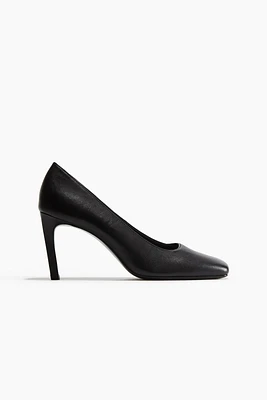 Square-Toe Leather Pumps