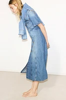 Feather Soft Flared-Skirt Denim Dress