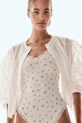 Lace-Trimmed Cotton Bodysuit