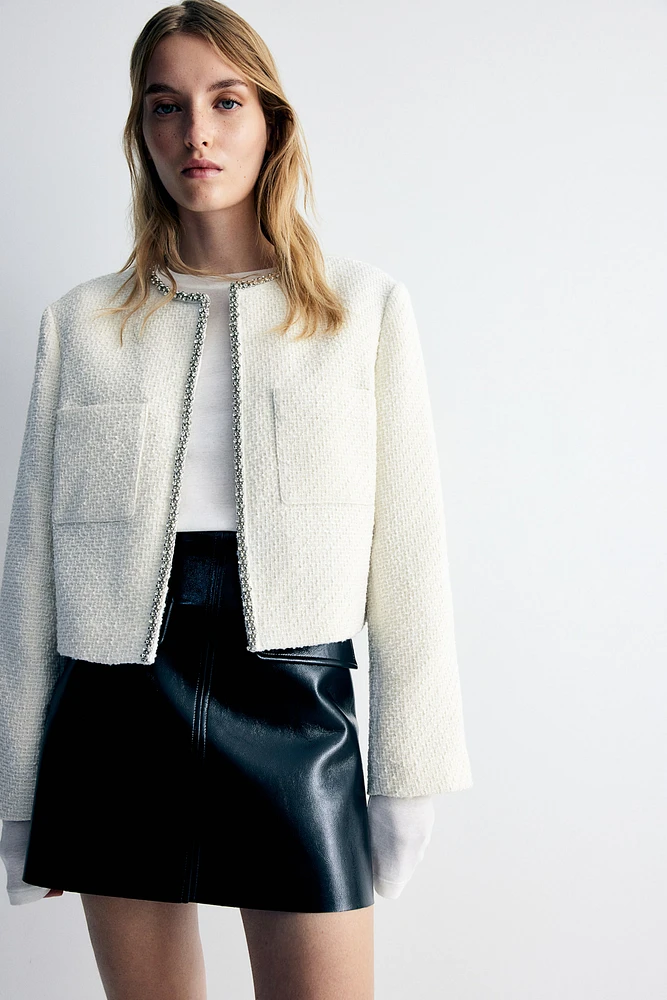 Rhinestone-Embellished Bouclé Jacket