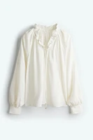 Ruffle-Trimmed Drawstring Blouse