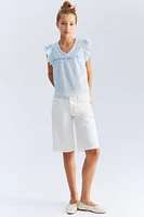 Ruffle-Trimmed Cotton Blouse