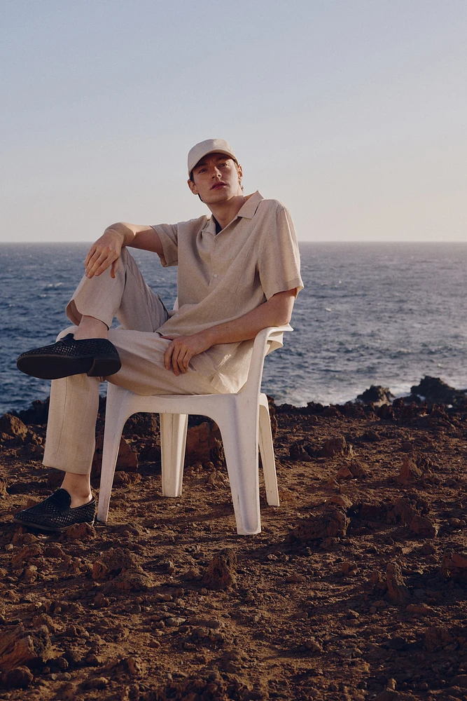 Regular-Fit Short-Sleeved Linen-Blend Shirt