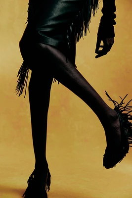 Leather Slingback Pumps with Fringe