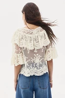 Flounce-Trimmed Lace Blouse