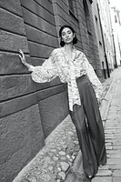 Patterned Tie-Neck Blouse
