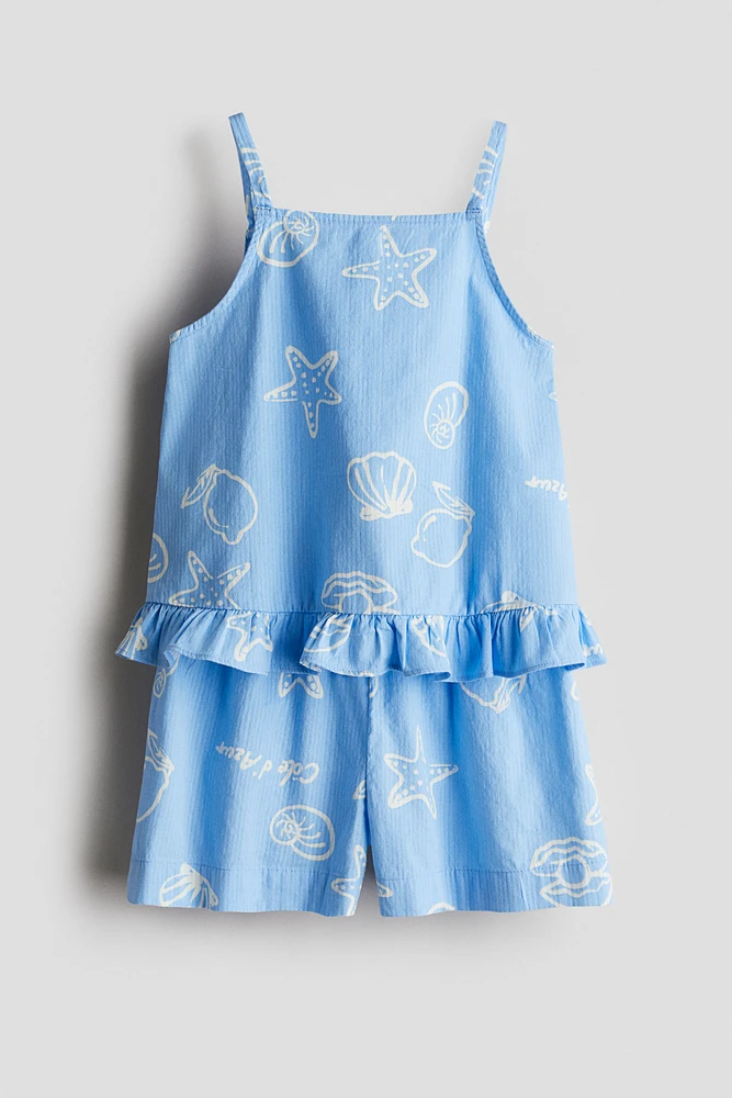 2-Piece Cotton Strappy Top and Shorts Set