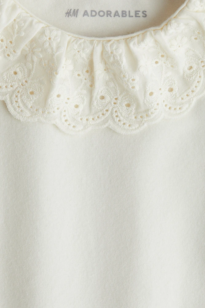 Cotton Bodysuit with Eyelet-Embroidered Collar