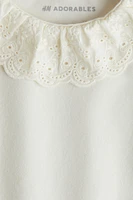 Cotton Bodysuit with Eyelet-Embroidered Collar