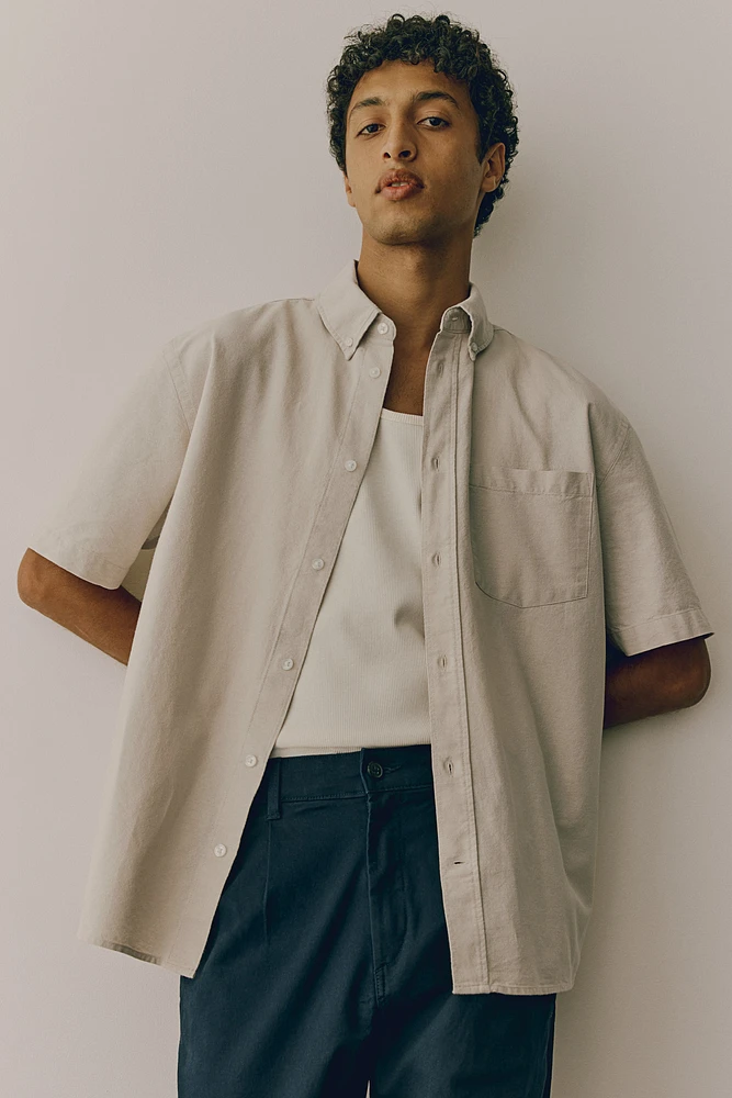 Loose Fit Short-Sleeved Oxford Shirt