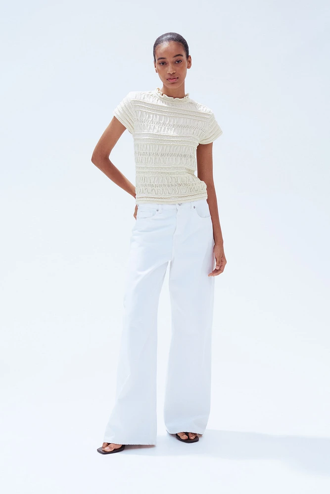 Smocked Pointelle-Knit Top