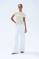 Smocked Pointelle-Knit Top