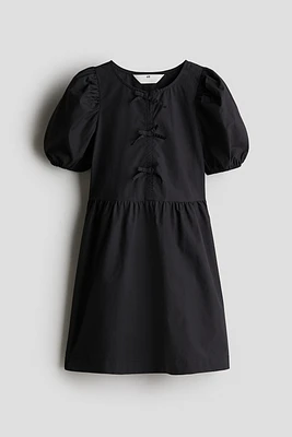Puff-Sleeved Cotton Dress
