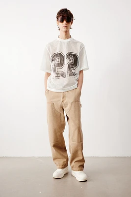 Oversized Fit Printed Mesh T-Shirt