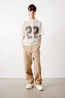 Oversized Fit Printed Mesh T-Shirt