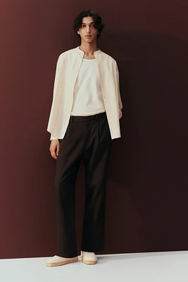 Regular-Fit Linen-Blend Band-Collar Shirt