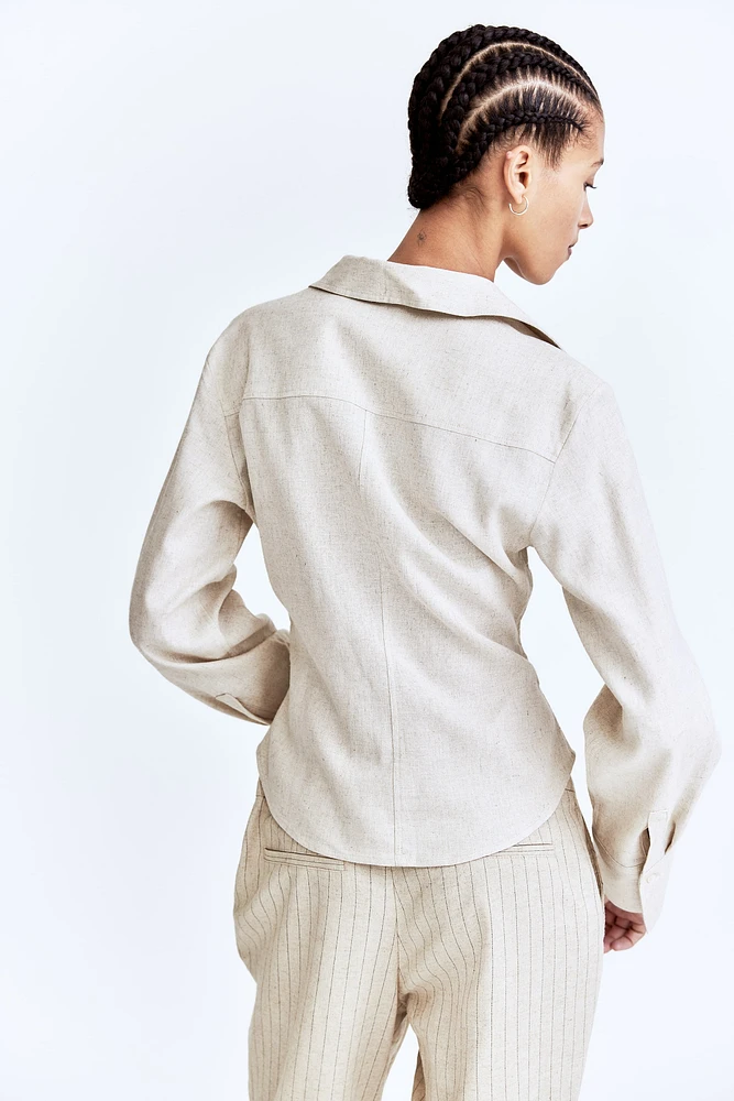 Gathered linen-blend shirt