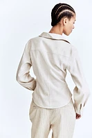 Gathered linen-blend shirt