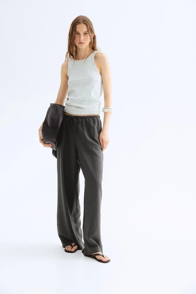 Straight linen-blend trousers