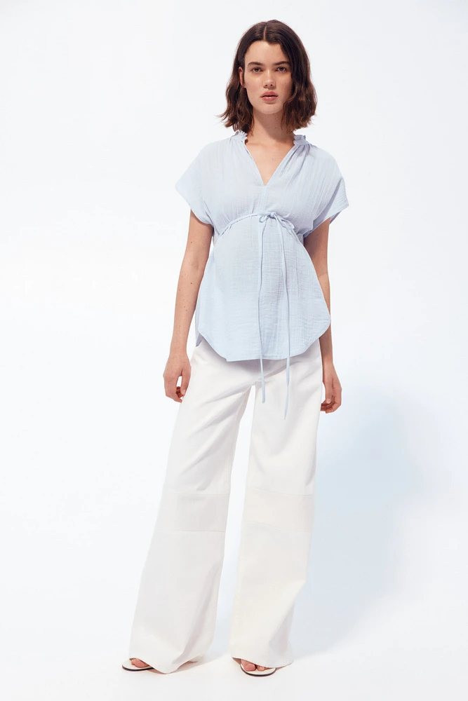 MAMA Tie-belt muslin blouse