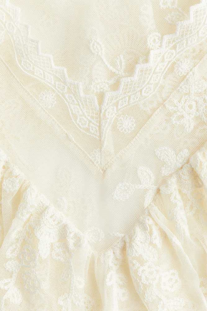 Flounce-Trimmed Lace Blouse