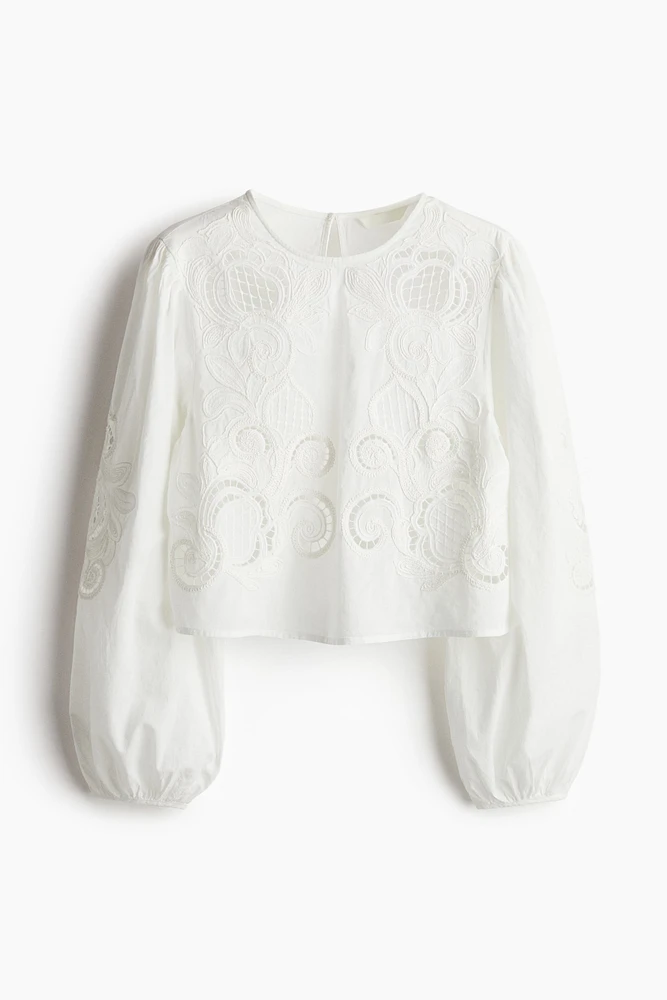 Eyelet-Embroidered Cotton Blouse