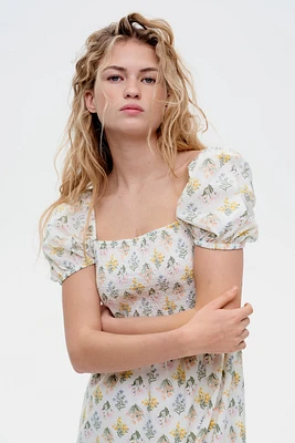 Puff-Sleeved Cotton Dress