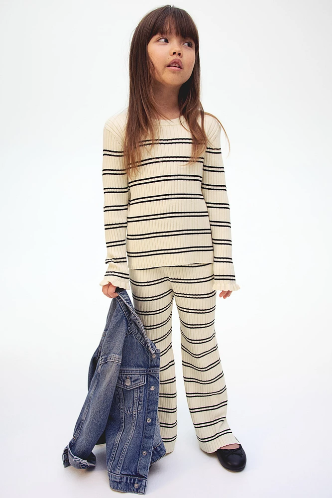 Flared Rib-Knit Pants