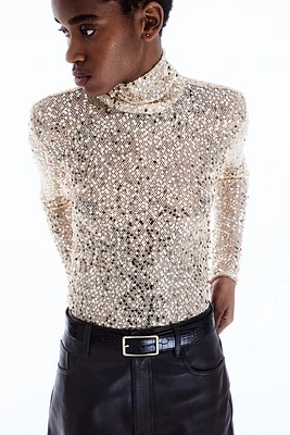 Sequined Mock Turtleneck Top