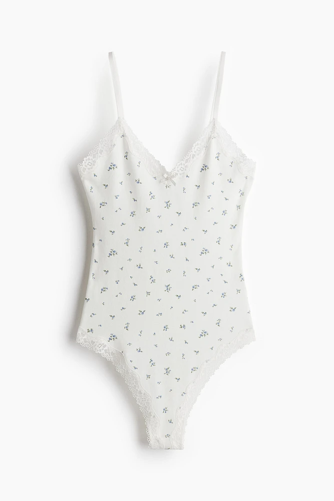Lace-Trimmed Cotton Bodysuit