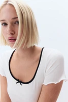 Overlocked-Trim Dress with Flared Skirt