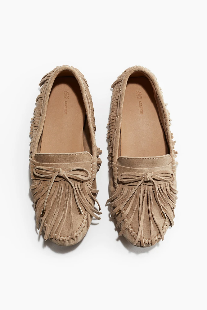 Mocassins frangés en cuir velours