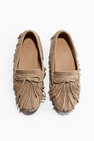 Mocassins frangés en cuir velours