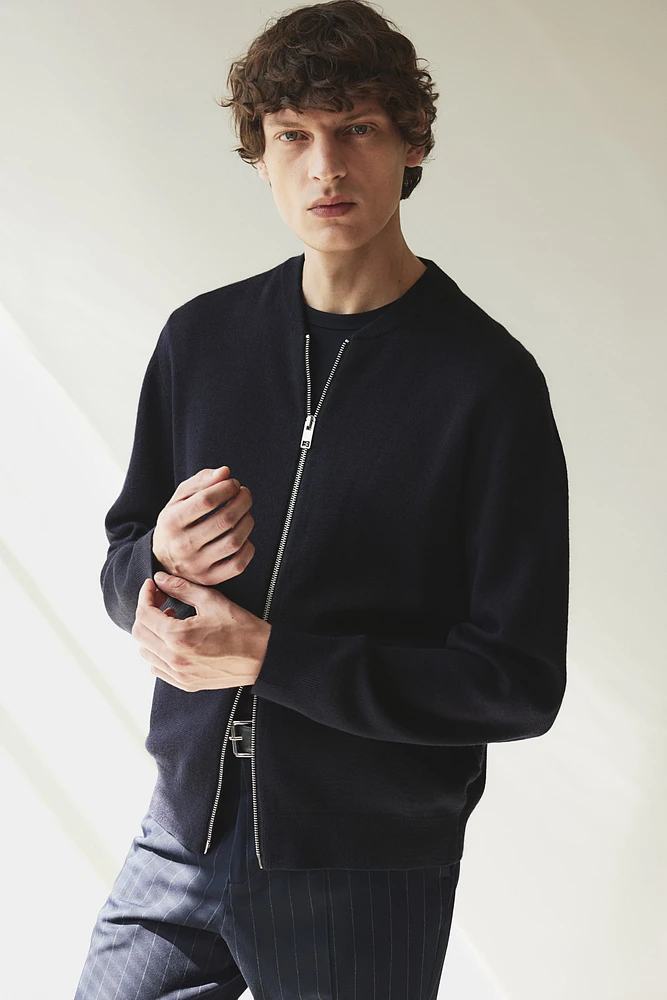 Slim Fit Bomber-Style Fine-Knit Cardigan