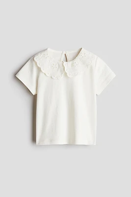 Top with Eyelet-Embroidered Collar