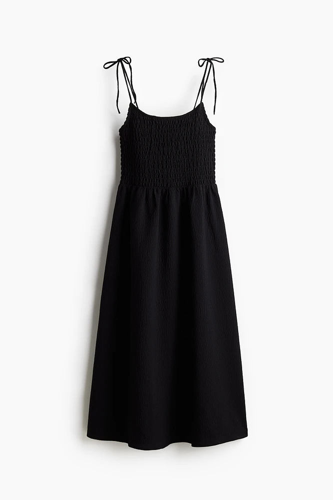 Tie-Shoulder-Strap Smocked Dress