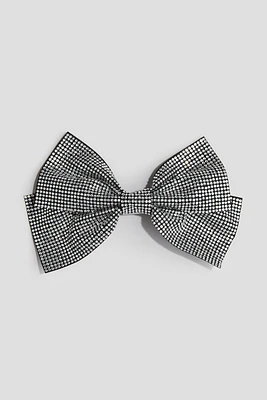 Rhinestone-Embellished Bow Hair Clip