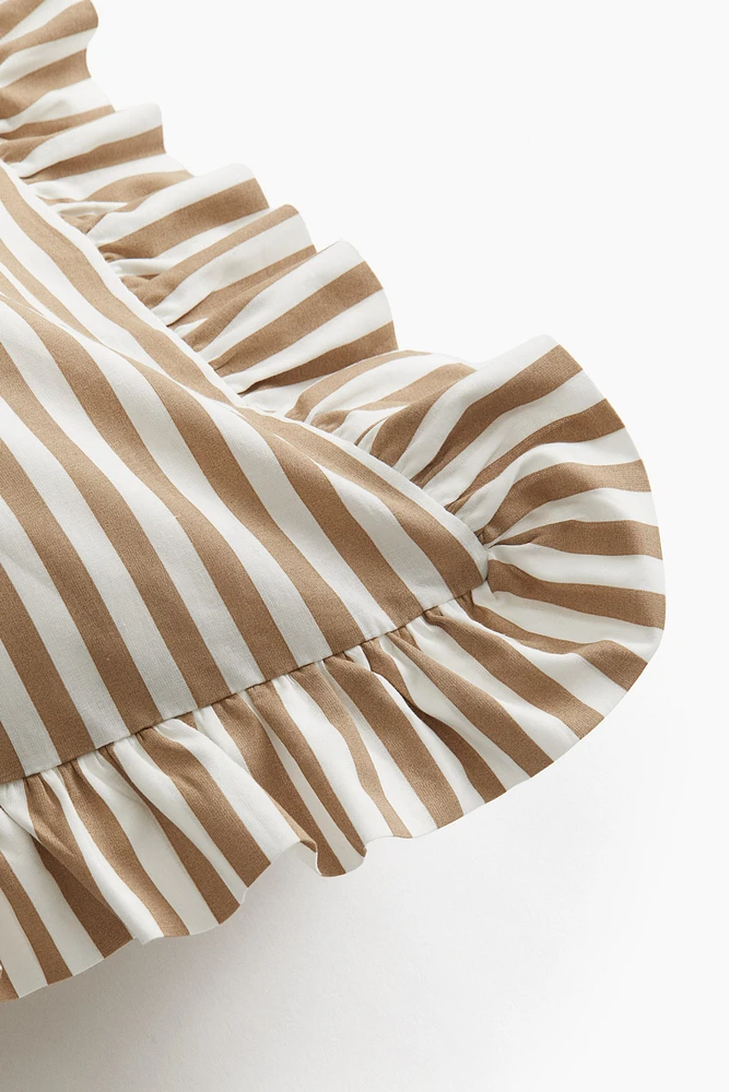 Ruffle-Trimmed Cotton Cushion Cover