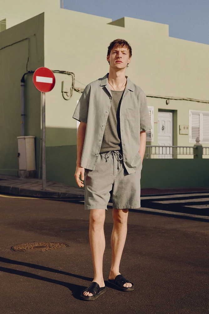 Regular-Fit Short-Sleeved Linen-Blend Shirt