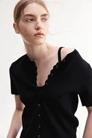 Scalloped Fine-Knit Cardigan
