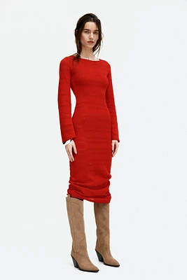 Lacing-Detail Hole-Knit Dress