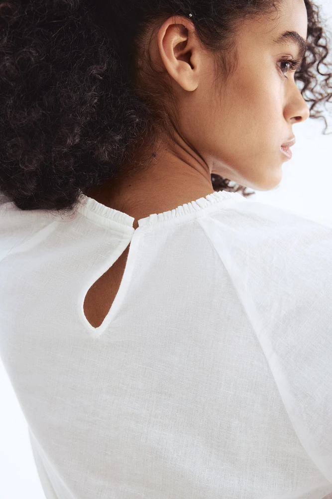 Linen-Blend Blouse with Eyelet Embroidery