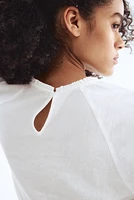 Linen-Blend Blouse with Eyelet Embroidery