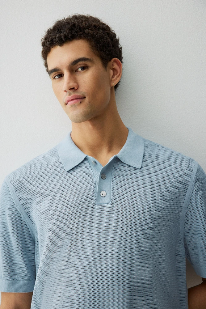 Regular-Fit Hole-Knit Polo Shirt