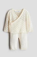 2-Piece Silk-Blend Cardigan and Pants Set