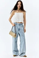 Embroidered Top with Tie Shoulder Straps