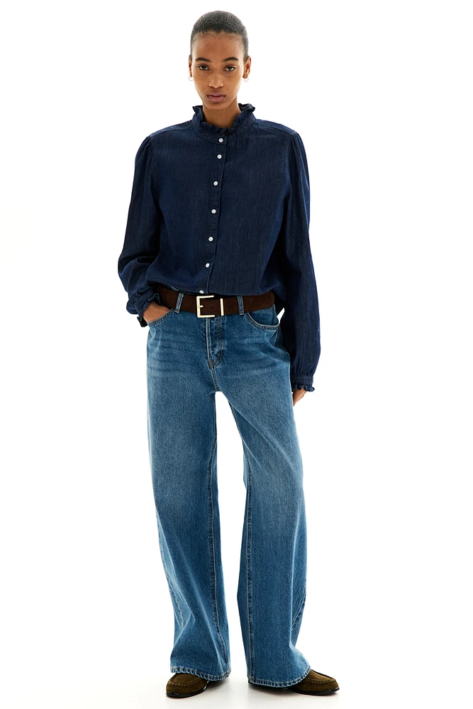 Ruffle-Trimmed Denim Blouse